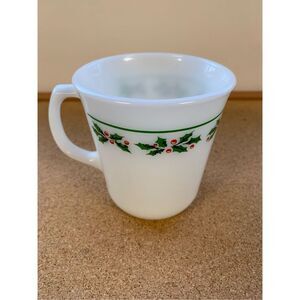 Corning Holly Milk Glass Mug-Christmas Pattern Coffee Cup Vintage USA